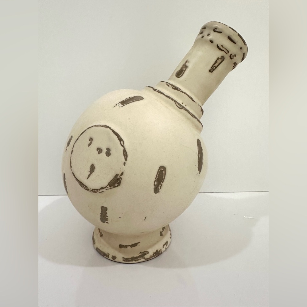 Vintage Oriental Accent Ceramic Gourd Vase Vessel Rustic Distress Glaze Pottery
